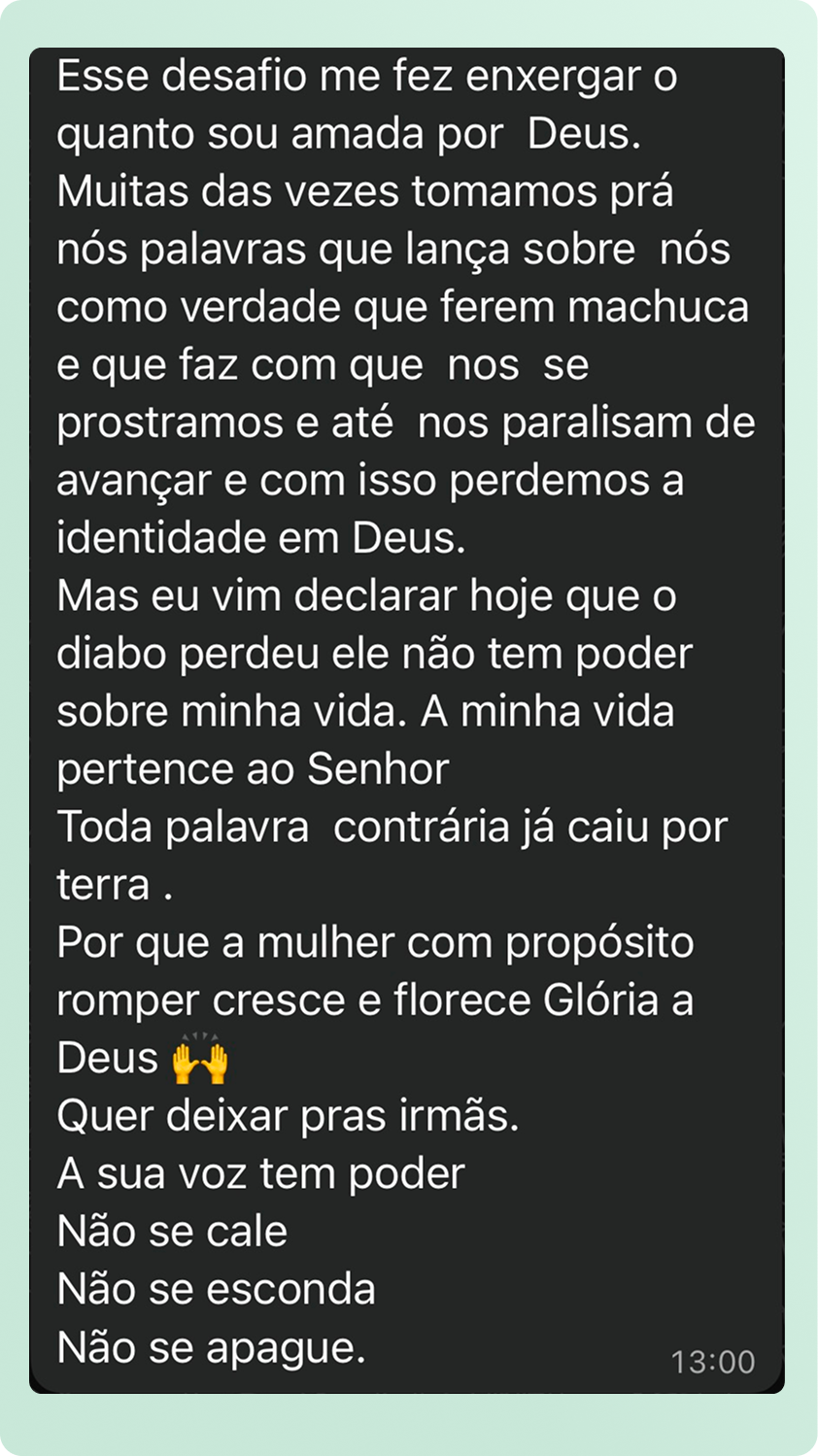 Depoimento de gratidão a Deus pela vida da Ariane